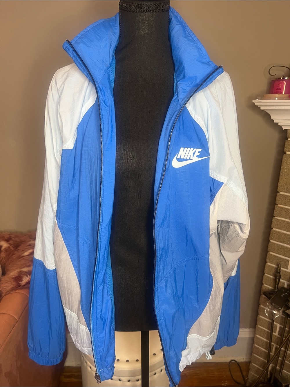 Nike Blue and White Men’s Bomber Windbreaker Jacket